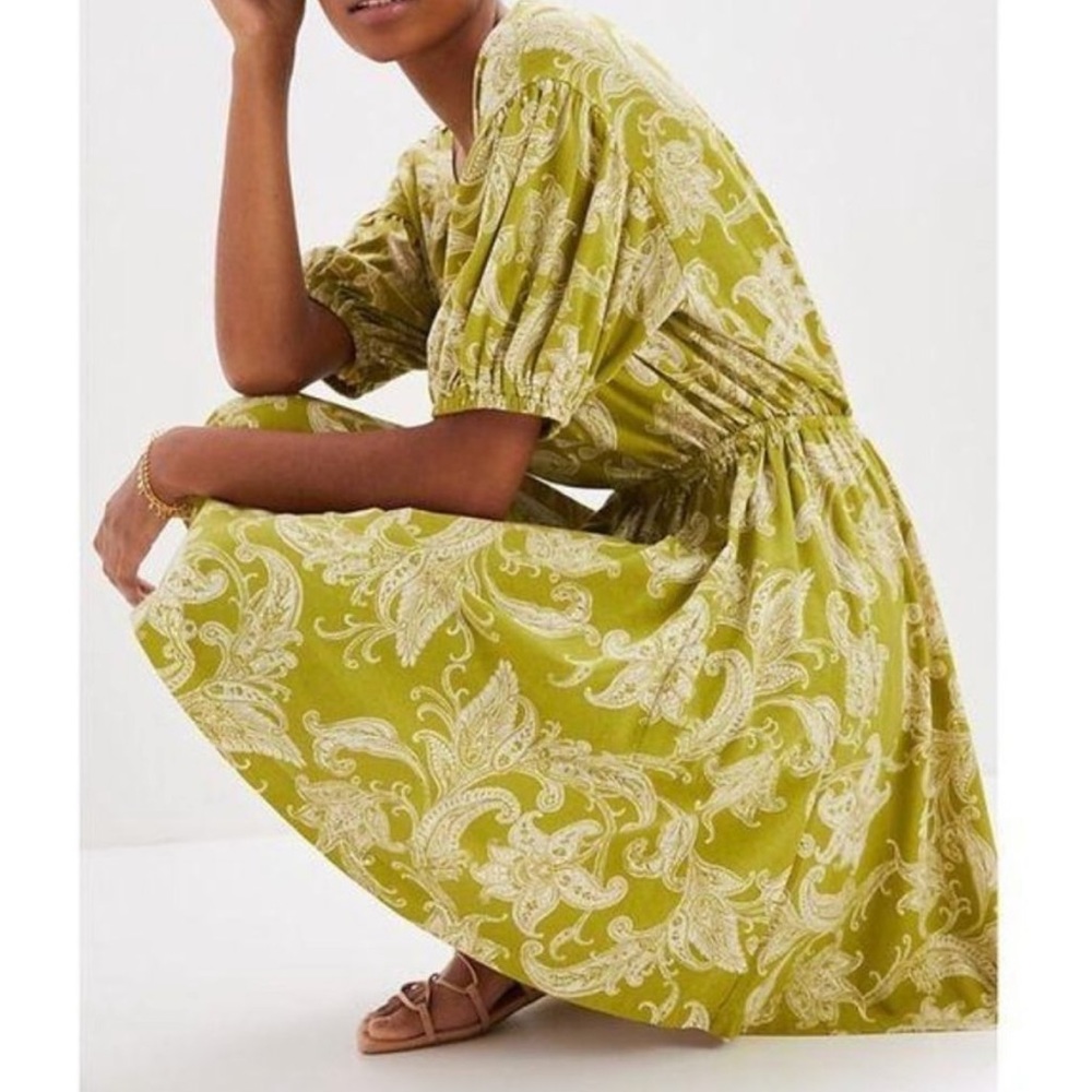 Anthropologie Daily Practice Floral Dress Green paisley fit + flare short sleeve